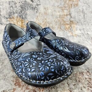 Alegria Paloma Mary Jane Comfort Shoes Womens 37 Blue Floral Leather Slip On